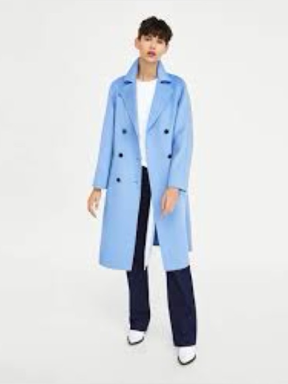 Zara light blue double-breasted wool  blend coat